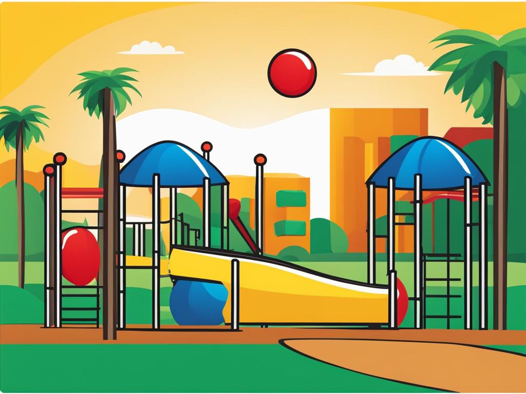 ball clipart: vibrant ball bouncing with excitement in a playground. 