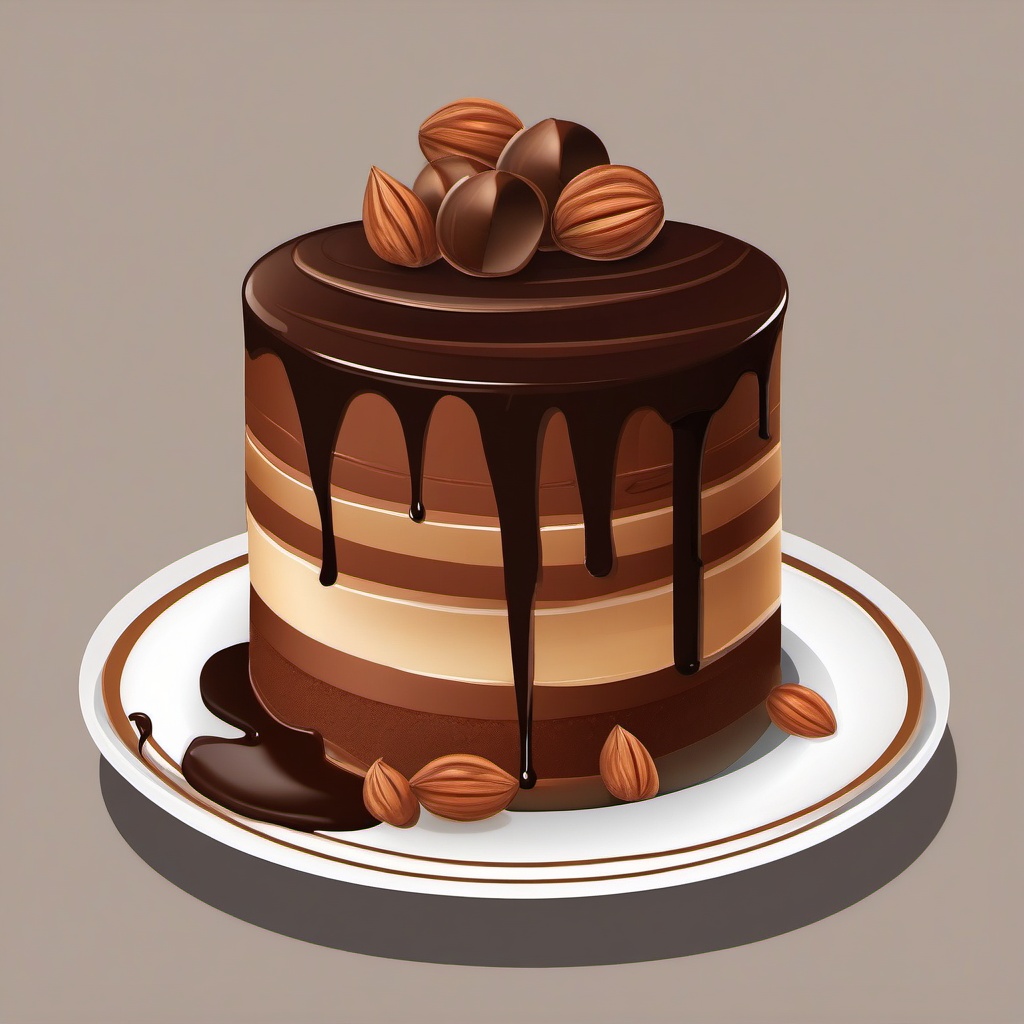 Chocolate Hazelnut Mousse Cake sticker- Layers of chocolate hazelnut cake and velvety hazelnut mousse, coated in a glossy chocolate ganache. A heavenly combination for chocolate and hazelnut enthusiasts., , color sticker vector art