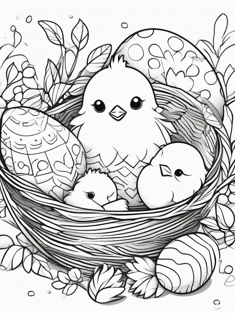 Easter Egg and Chicks Coloring Pages - Eggs with Adorable Little Chicks  minimal black outline printable sheet, coloring page