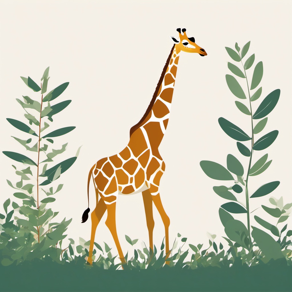 Giraffe Clip Art - A graceful giraffe reaching for leaves,  color vector clipart, minimal style