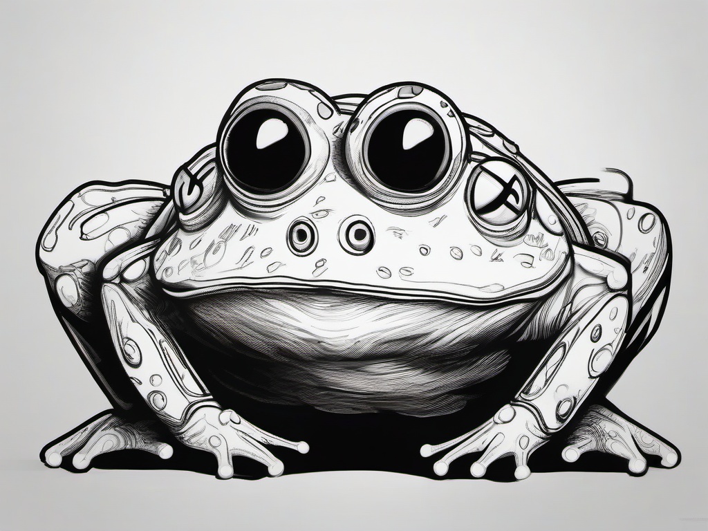 drawing of pacman frog  minimal rough sketch scribbles,doodles,black and white