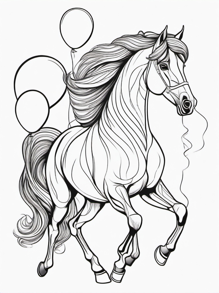 Horse with Balloons Coloring Pages - Festive Hor  minimal black outline printable sheet, coloring page