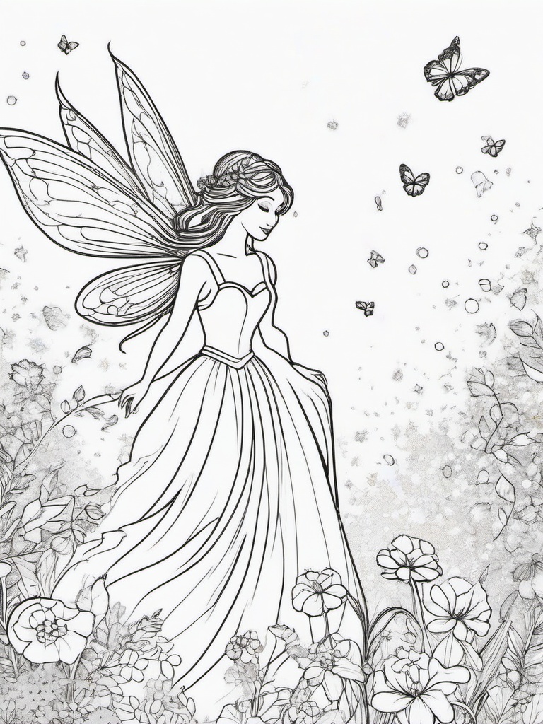 Fairy with Magic Dust Coloring Pages - Fairy Sprinkling Enchanted Dust Everywhere  minimal black outline printable sheet, coloring page