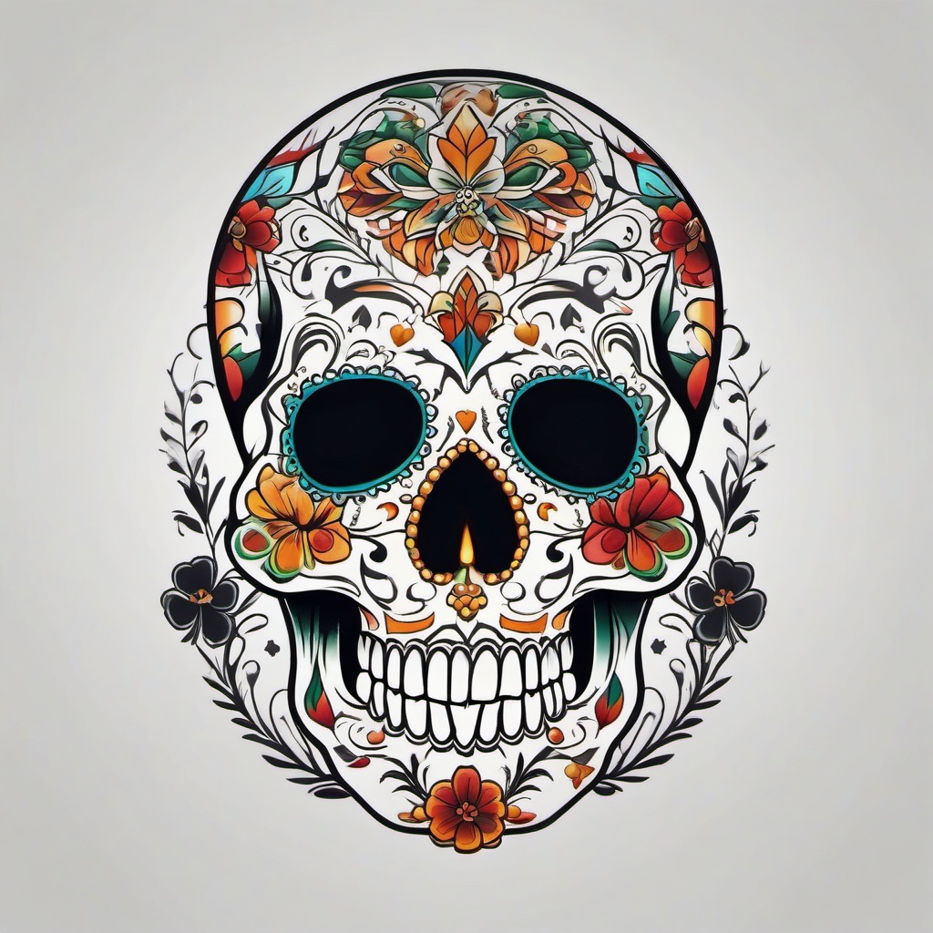 irish sugar skull tattoo  simple color tattoo,minimal,white background