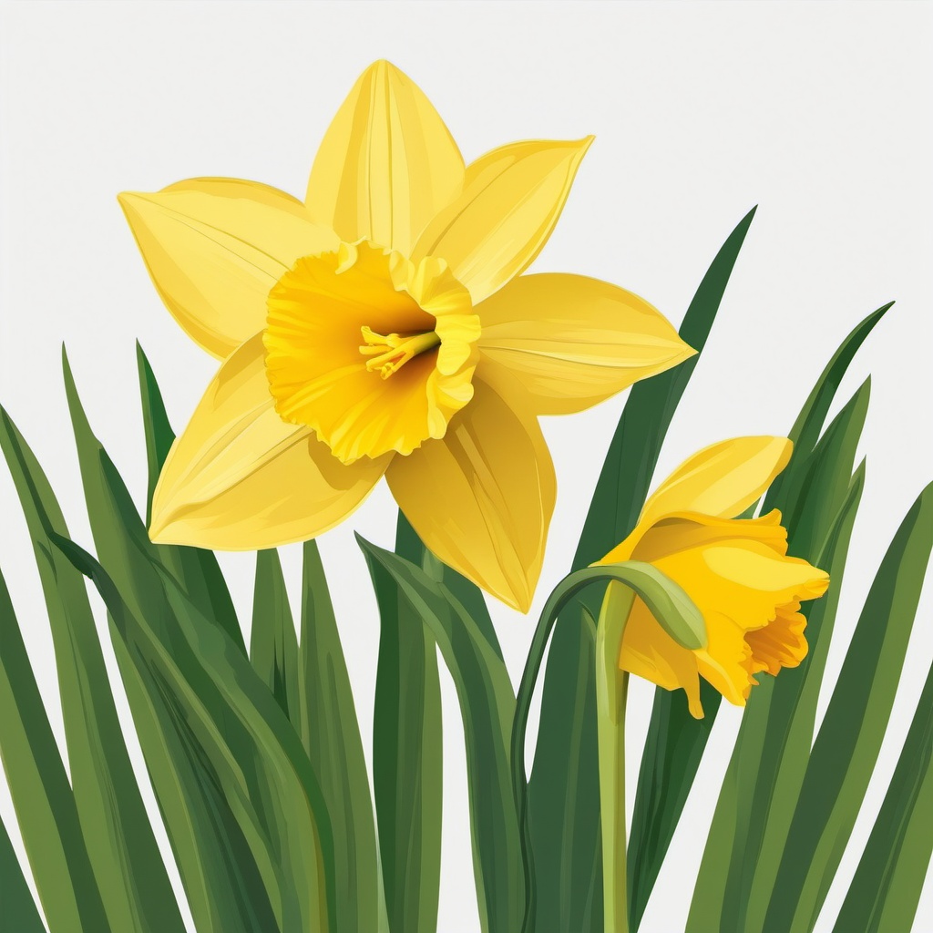 Daffodil Clip Art - A bright yellow daffodil in full bloom,  color vector clipart, minimal style draw in realism style