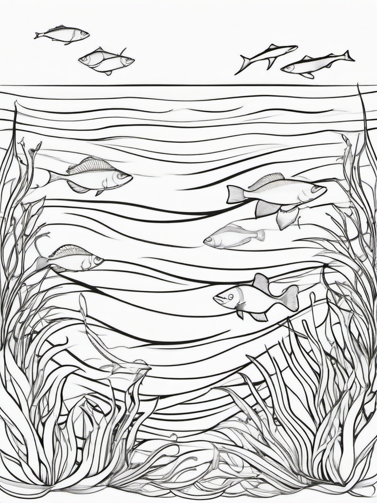 Sea Animal Coloring Pages - School of fish creating shapes in the water  simple coloring pages