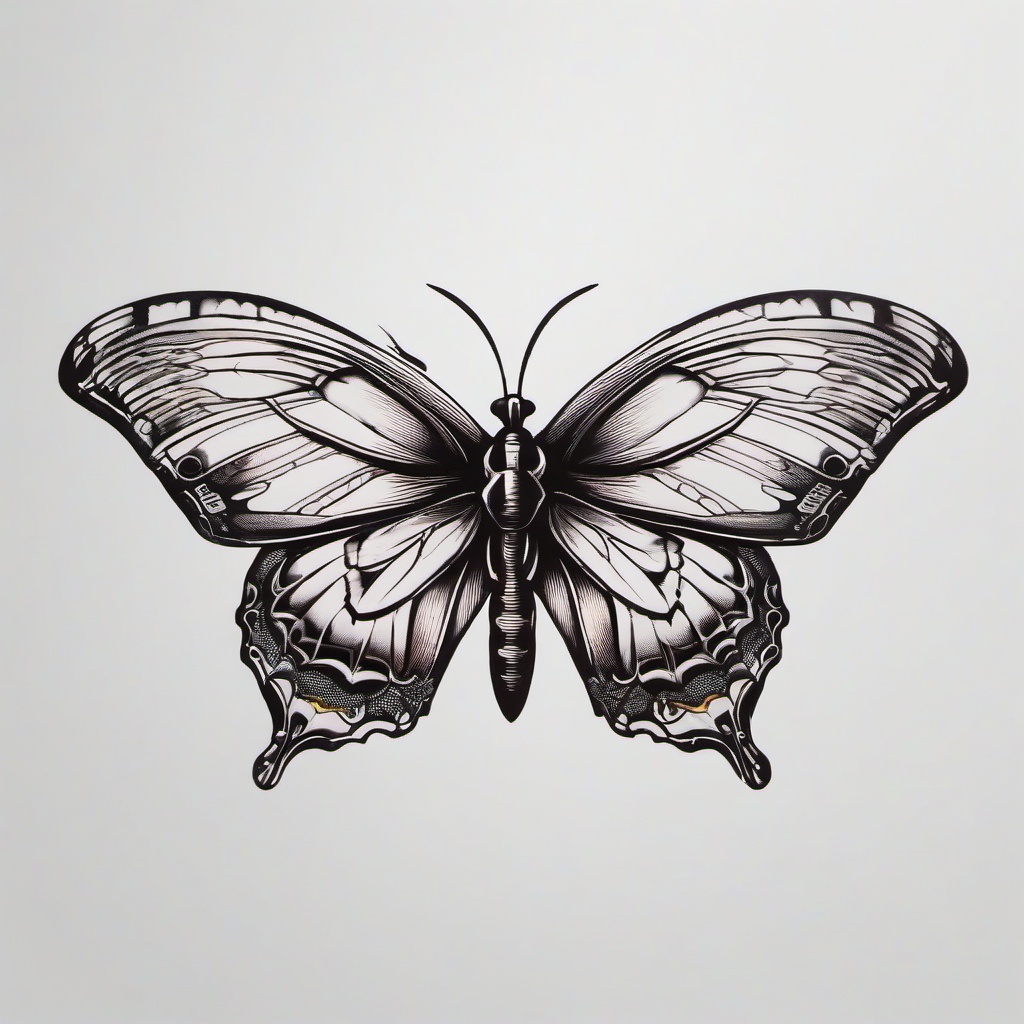 iron butterfly tattoo  simple color tattoo, minimal, white background