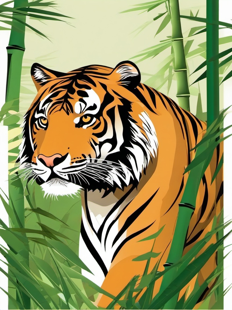 Tiger clipart - tiger walking through a bamboo forest  