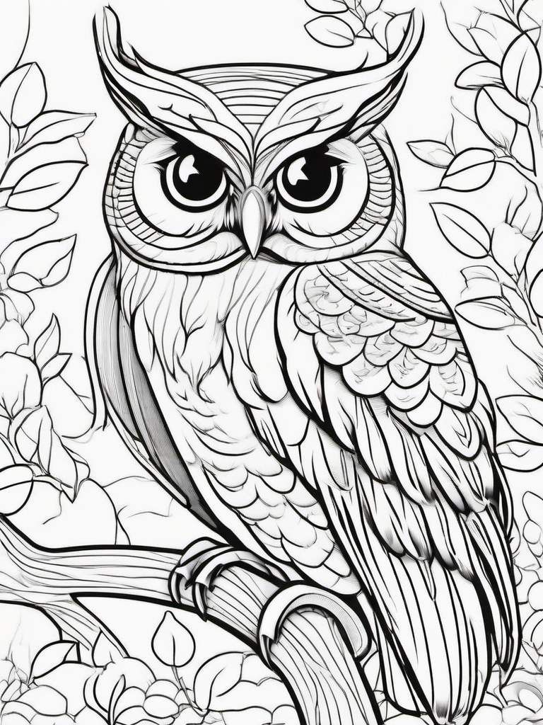 Owl Coloring Pages - Owl with a worm  simple coloring pages