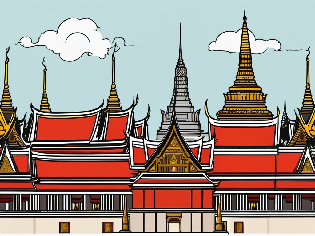 Bangkok clipart - Wat Phra Kaew and Grand Palace in Thailand, ,color clipart vector style