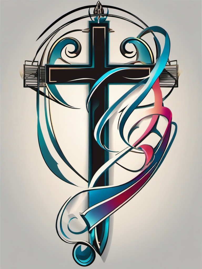 music note and cross tattoo  simple vector color tattoo