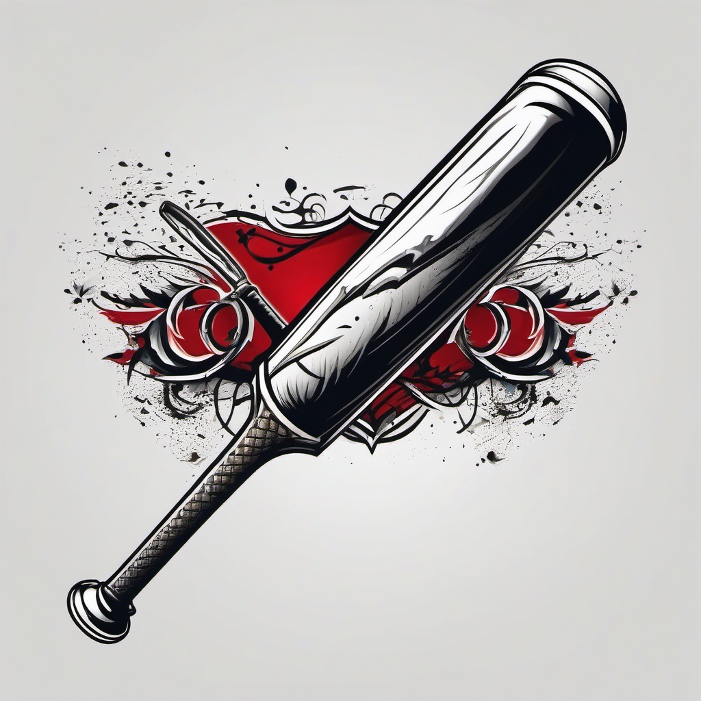 Baseball Bat Tattoo-Simple and straightforward representation of a baseball bat in a tattoo.  simple color tattoo,white background