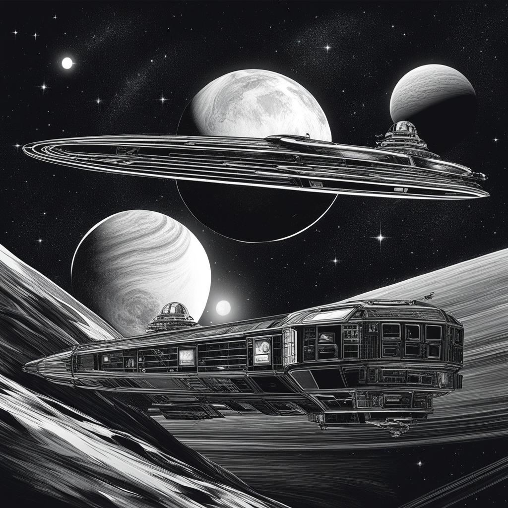 interstellar voyage - sketch an interstellar voyage through the cosmos, featuring spaceships and distant stars. 