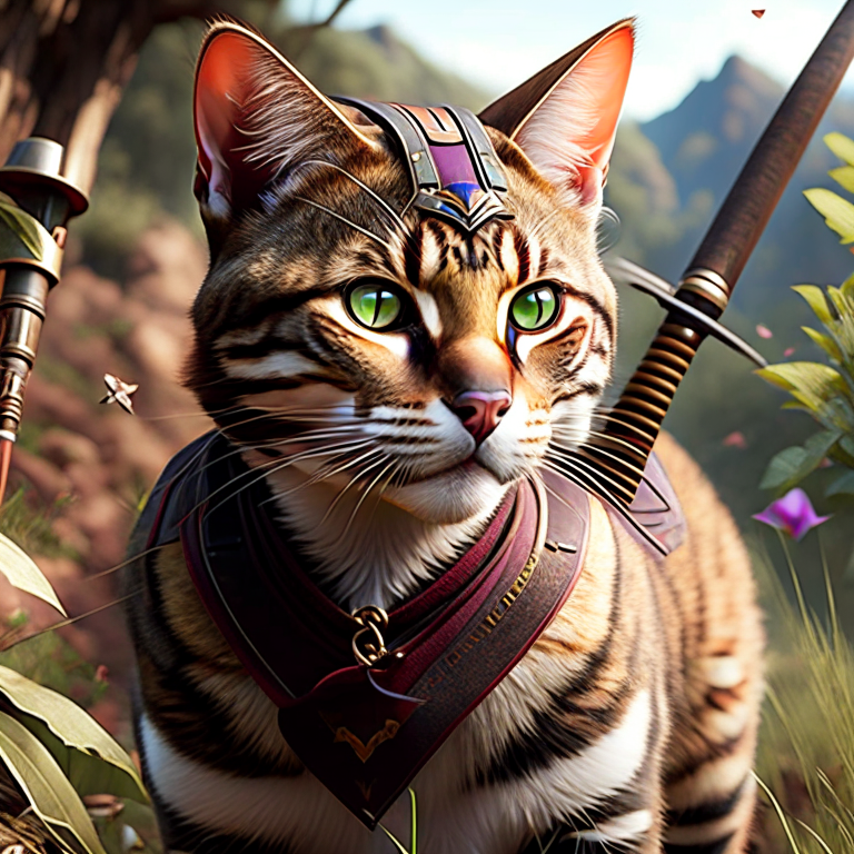 tabaxi ranger with feline agility, hunting prey and moving with grace and speed. 