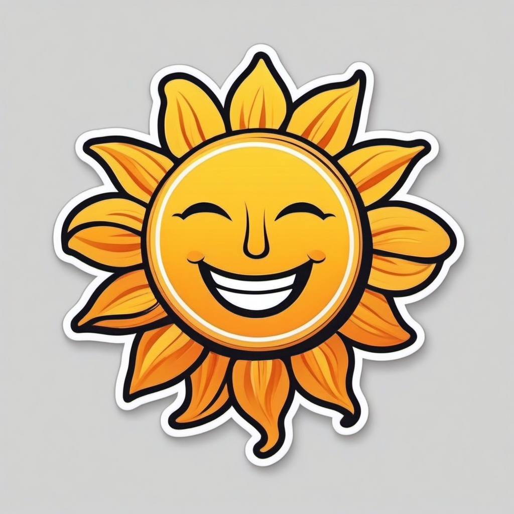 Sun Sticker - Smiling sun icon, ,vector color sticker art,minimal