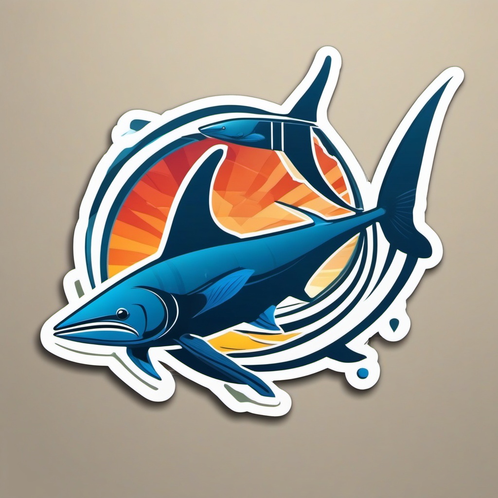 Swordfish Duel Sticker - Two swordfish engaged in a dynamic underwater duel, ,vector color sticker art,minimal