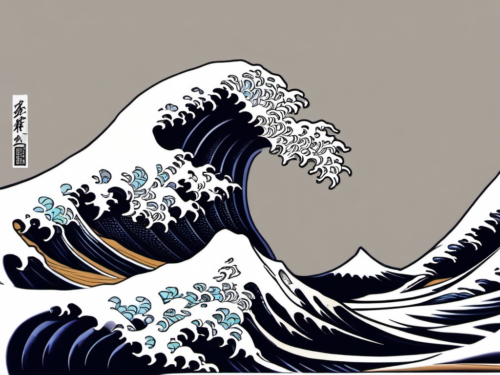 tattoo kanagawa wave  simple color tattoo,white background,minimal