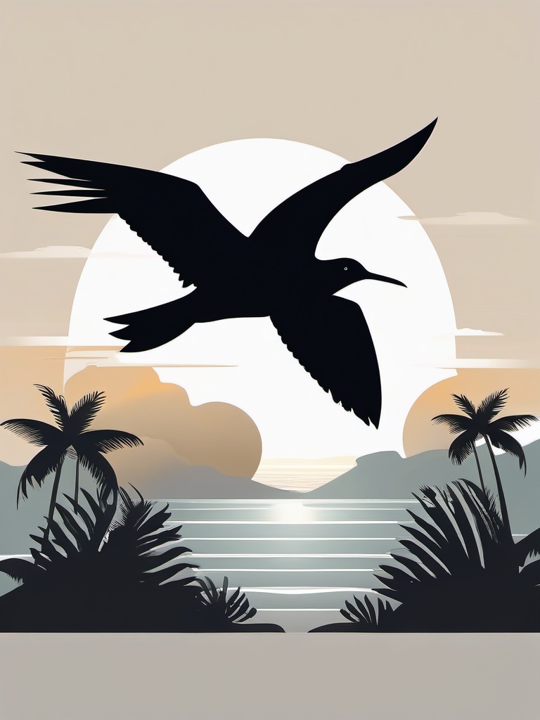 Frigatebird Clipart - Frigatebird soaring above the tropical ocean , minimal, 2d