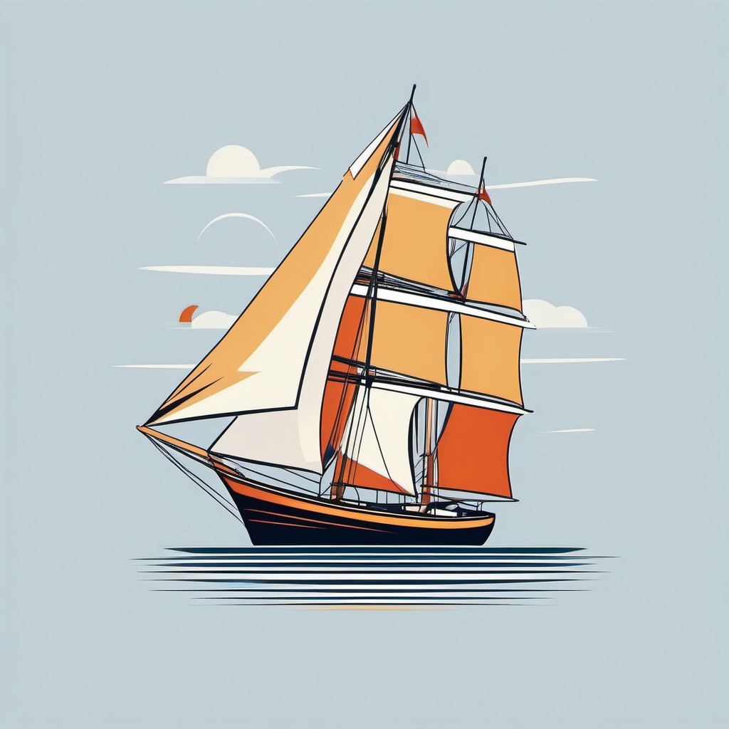 Sailboat Clipart - A sailboat sailing with billowing sails.  color vector clipart, minimal style