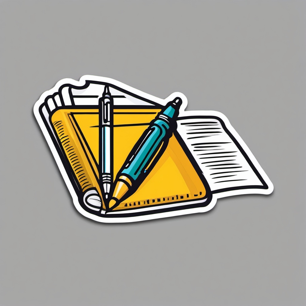 Writing Pen Sticker - Penning thoughts, ,vector color sticker art,minimal