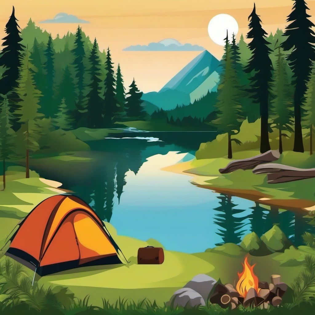 Camping clipart - scenic camping views  vector clipart