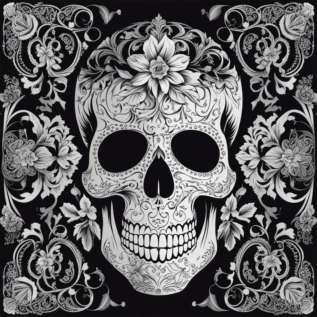 skull clipart: spooky skull with intricate designs. 