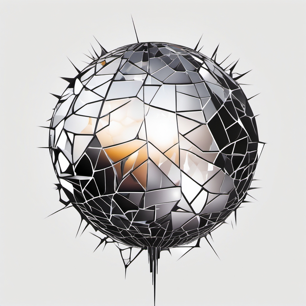 Shattered Reflections - Symbolize the fragmentary nature of reflections with a tattoo featuring a shattered disco ball.  minimal tattoo style, white background