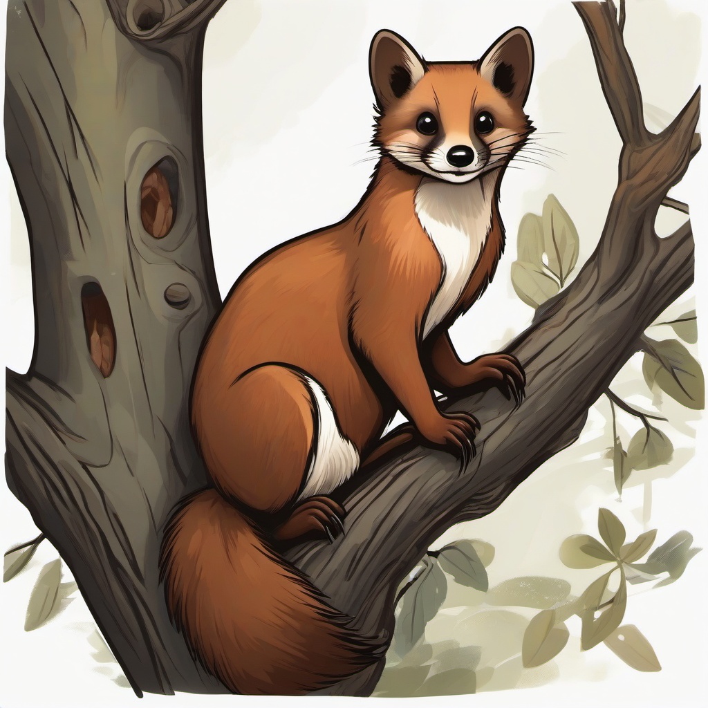 Marten cartoon - sleek, tree-climbing carnivore with soft fur  