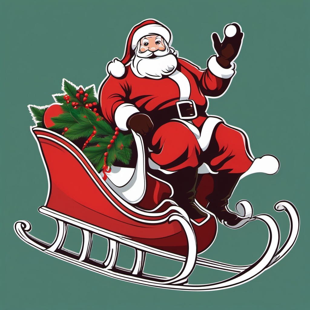 Santa with sleigh clipart, Santa Claus with his sleigh ready for Christmas Eve.  simple, 2d flat