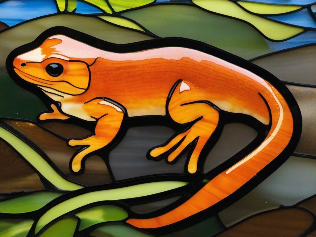 Stained Glass Newt - Orange newt by river  