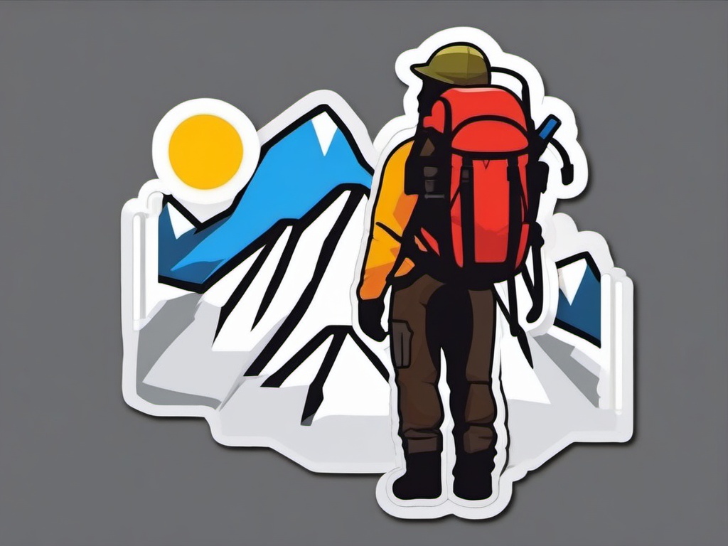 Mountain Peak and Climber Emoji Sticker - Summit triumph, , sticker vector art, minimalist design