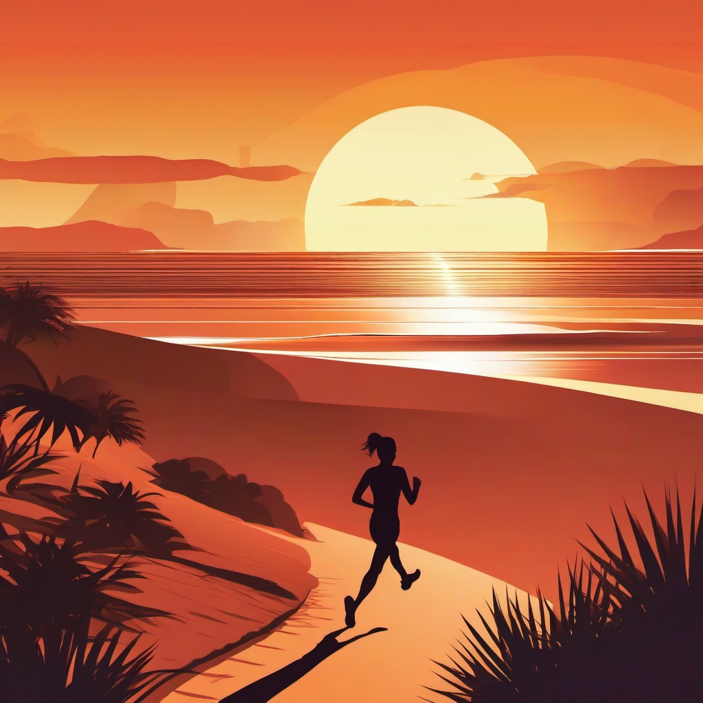 Person clipart - person jogging on a beach at sunset  color,minimalist,vector clipart