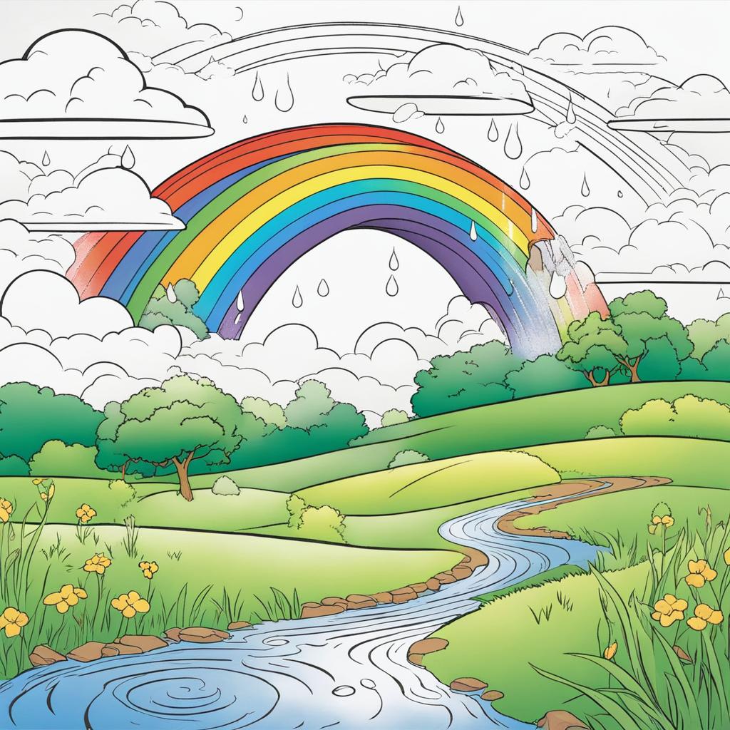 rainbow coloring pages - a rainbow appears after a refreshing rain shower. 