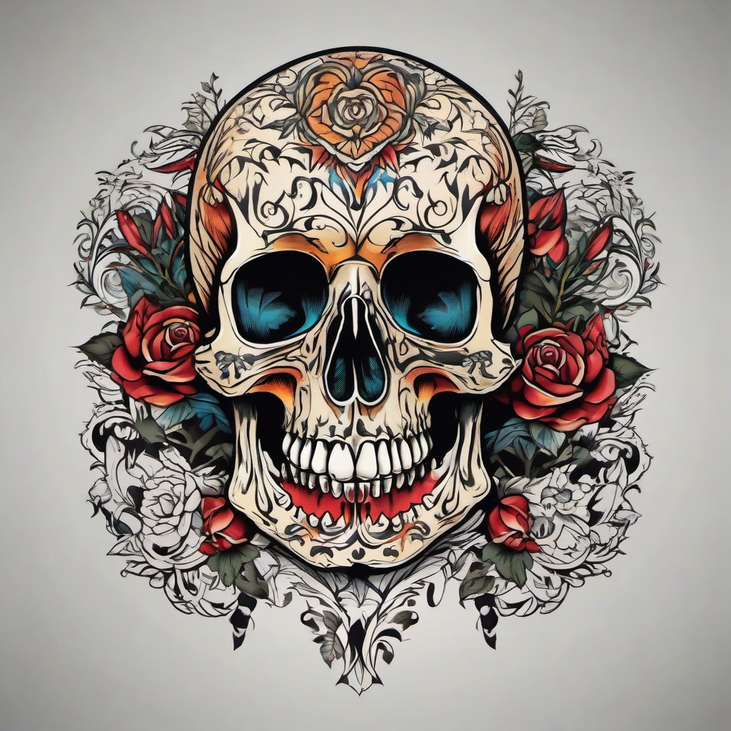 full skeleton tattoo  simple vector color tattoo