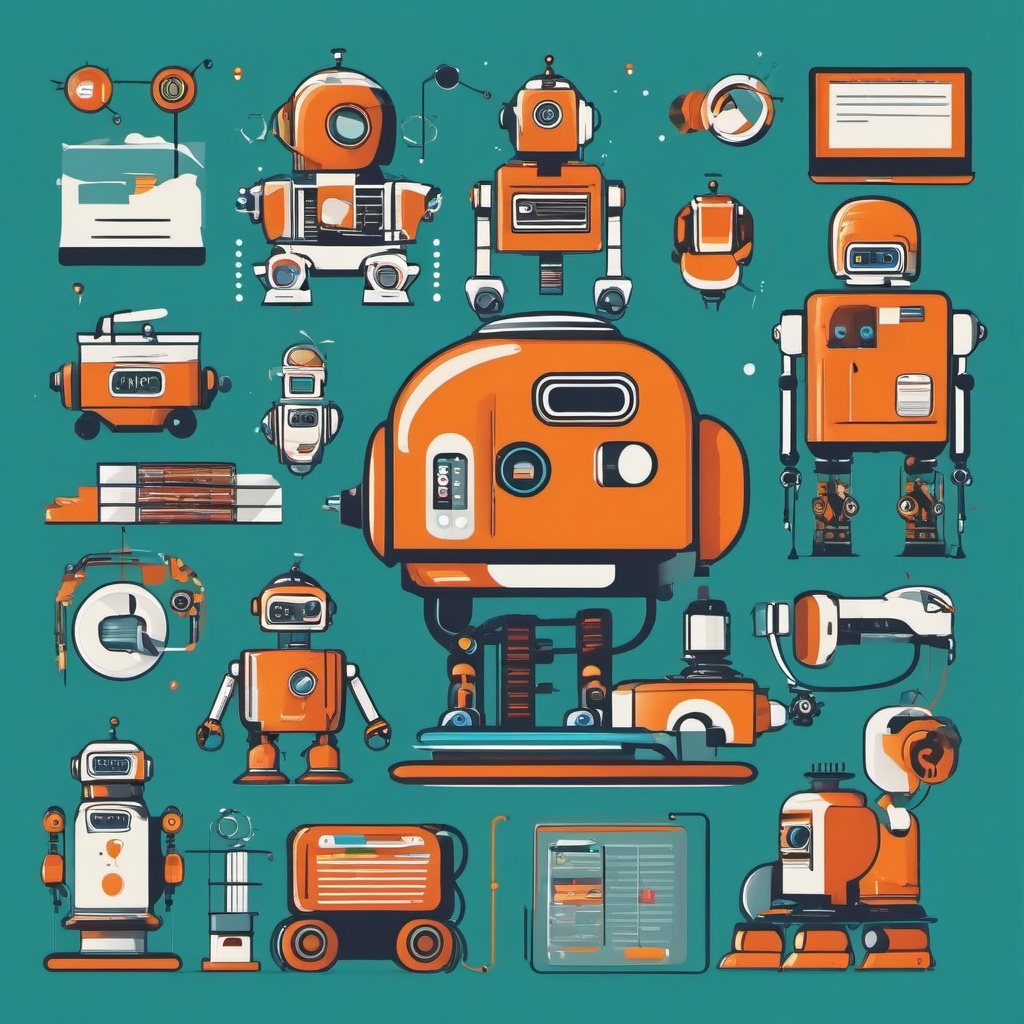 Robotics clipart - Study and creation of robots and automated systems, ,vector color clipart,minimal