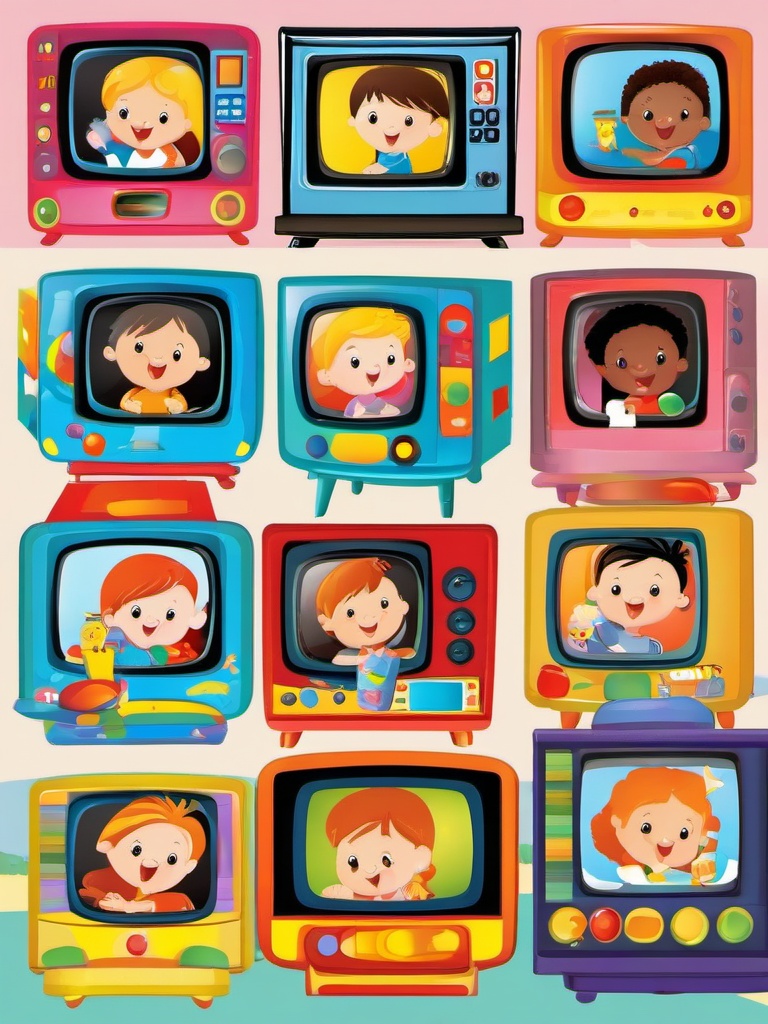 TV clipart - kids watching cartoons  vector clipart