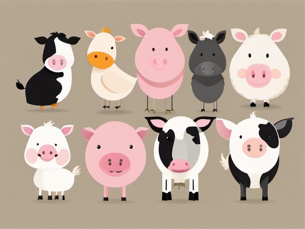 Farm Animals Clipart - Illustrations of cows, pigs, and chickens  minimal design