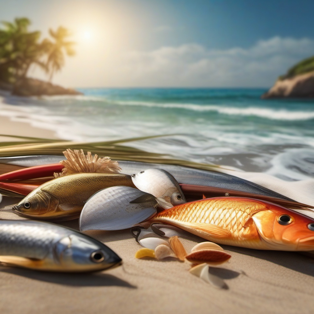 Beachside fisherman's tales close shot perspective view, photo realistic background, hyper detail, high resolution