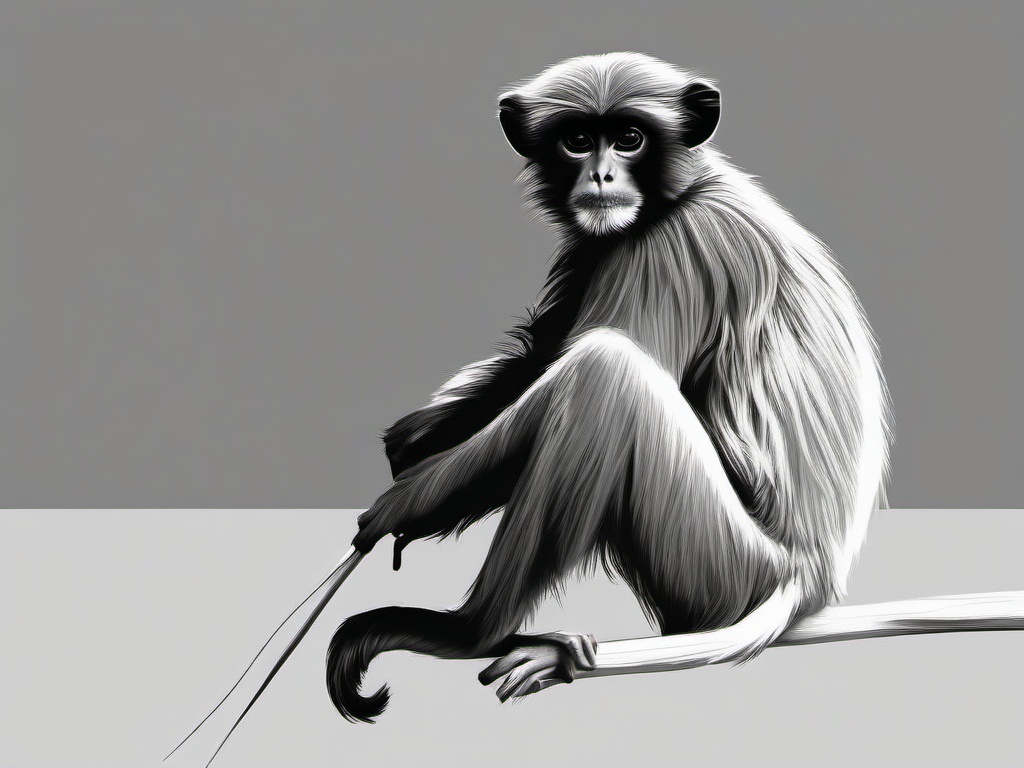 drawing of a langur monkey  minimal rough sketch scribbles,doodles,black and white