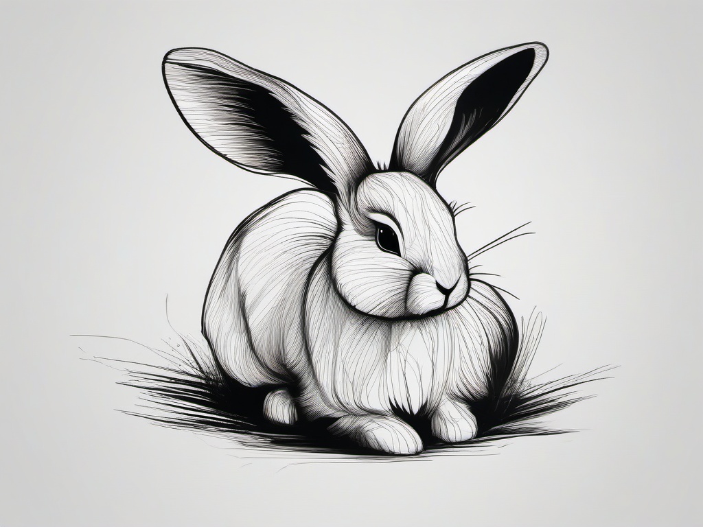 a drawing of a bunny  minimal rough scribbles,doodles,black and white