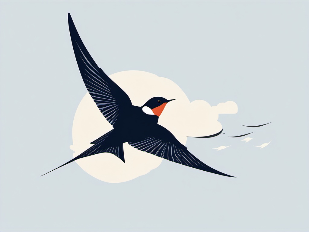 Swallow Clipart - Swallow swooping through the sky in flight , minimal, 2d