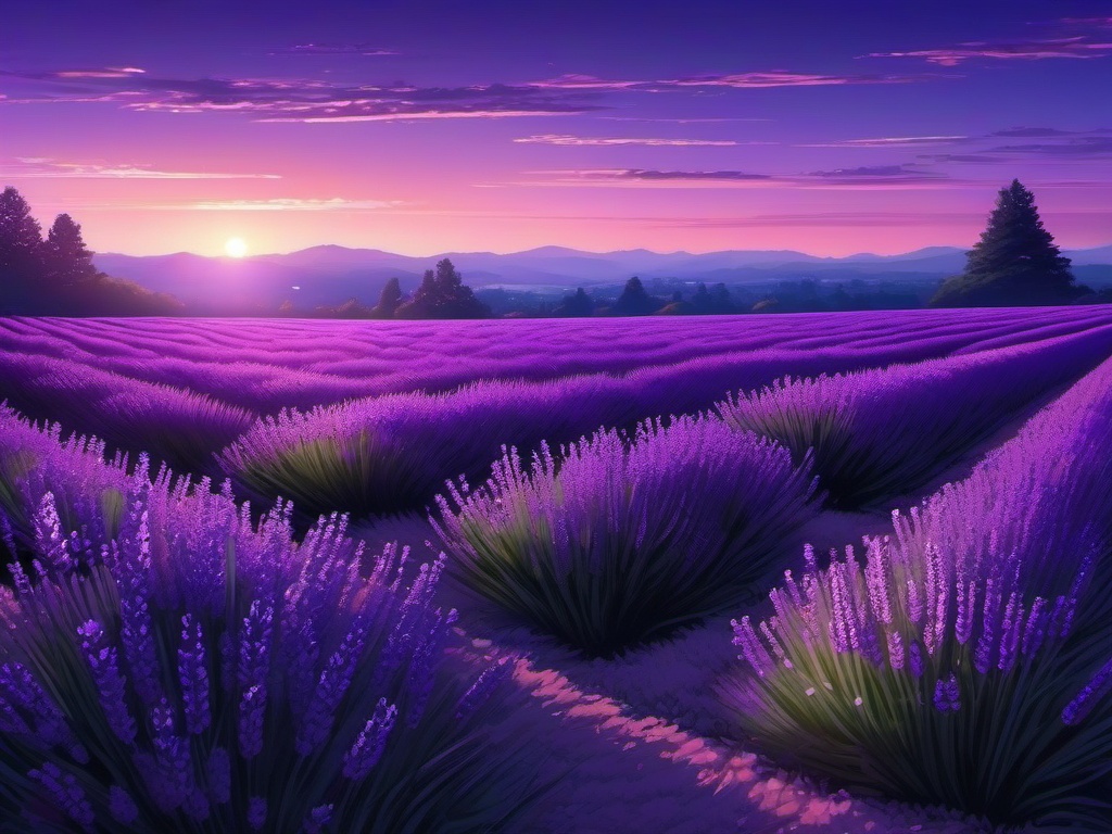 Twilight Lavender Fields in Anime Purple Anime Background intricate details, patterns, wallpaper photo