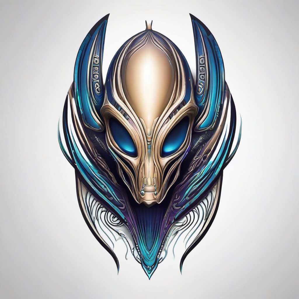 Alien 3D Tattoo - Captivating 3D ink featuring an alien motif.  simple color tattoo,vector style,white background