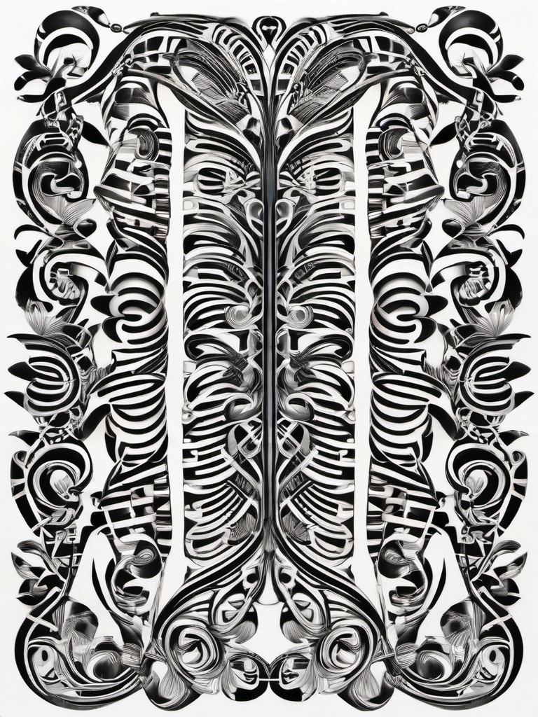 Abstract chain links design: Whimsical interlocking patterns symbolizing connection.  black white tattoo, white background