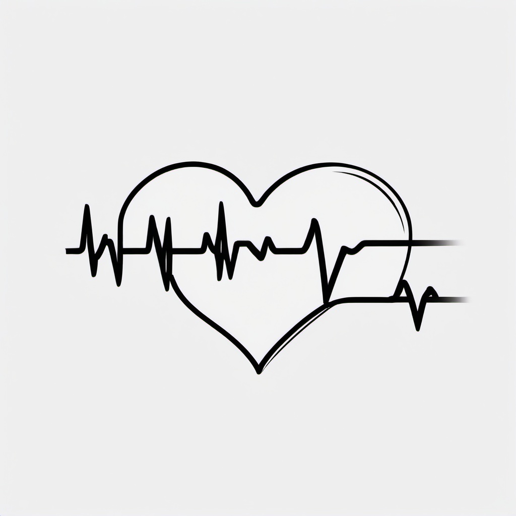 Heartbeat Line with Heart Tattoo - Combine the simplicity of a heartbeat line with the symbol of love in a charming tattoo design.  simple vector color tattoo,minimal,white background