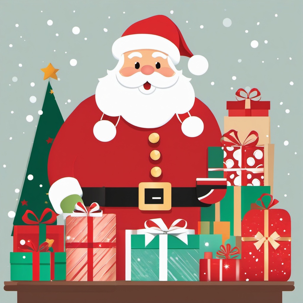 Santa Art Clip,Illustrating a Santa-themed holiday party with Santa art clip  simple, 2d flat