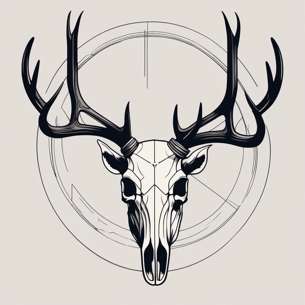 Clean lines form a deer skull, a minimalistic symbol of wildlife.  simple color tattoo style