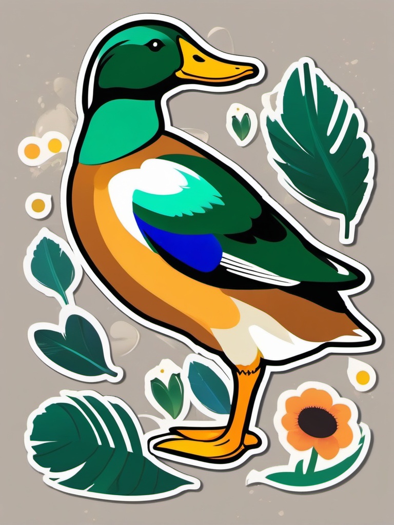 Mallard Duck Sticker - A quacking mallard duck with vibrant plumage, ,vector color sticker art,minimal