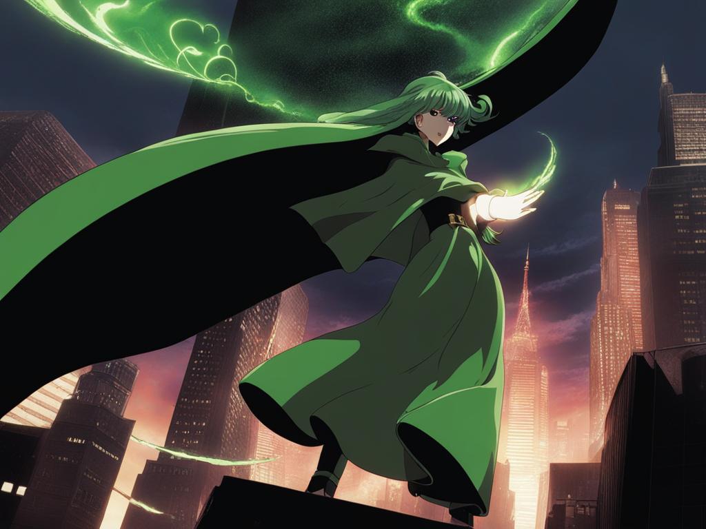 tatsumaki fiercely uses her psychic powers to defeat monsters in a city under attack. 