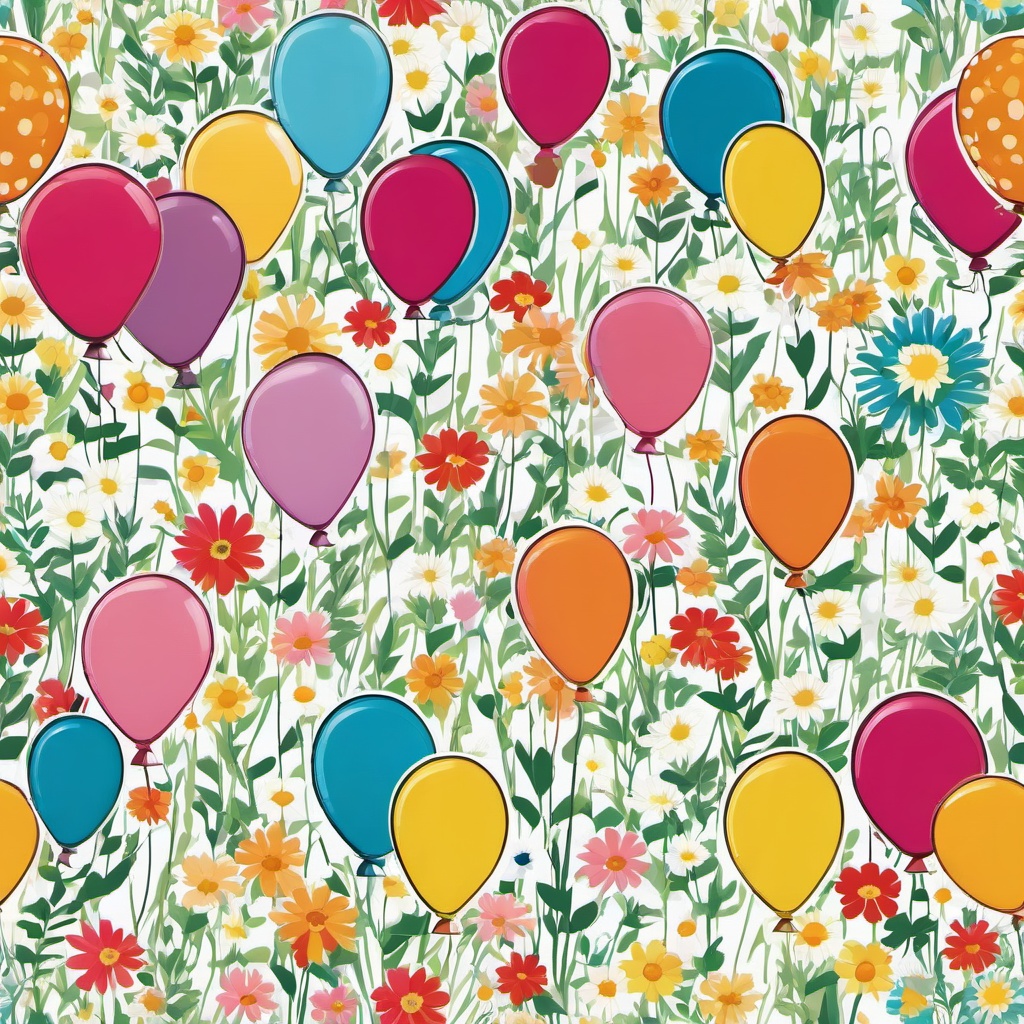 Balloon clipart - balloons in a field of flowers  